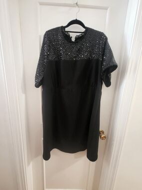 Addition Elle Black Mini Dress with Sequined Charcoal Yoke